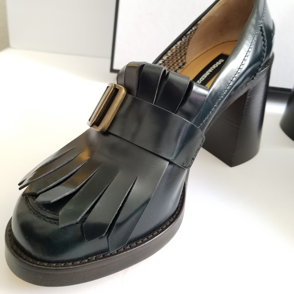 Dsquared2 Leather Fringe Block Heel Pumps Size 40 US 10 Deep G… - Picture 4 of 9
